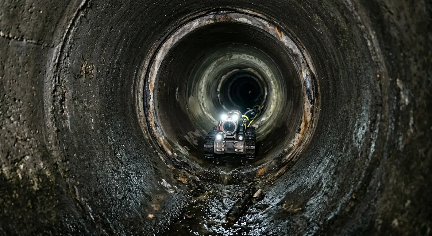 Robotic sewer camera inspecting pipe interior for Sewer Line Cleaning in Palm Desert